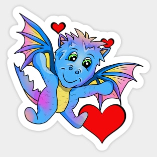 Big Hug from a Cute Flying Cartoon Dragon Sticker